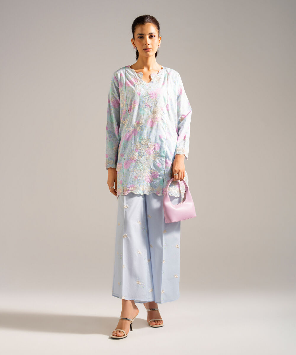 Women's RTW Lawn Embroidered Blue 2 Piece Suit