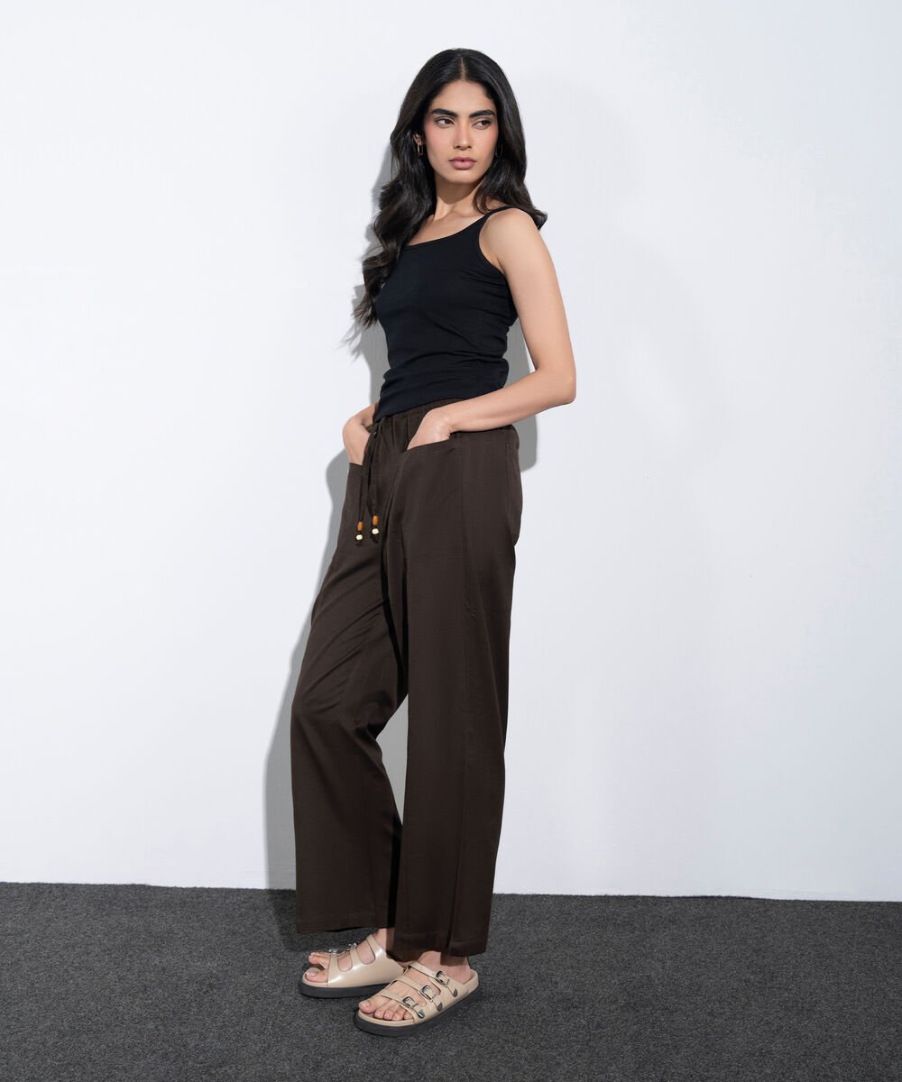 Women's Western Brown Linen Blend Pull-On Trousers