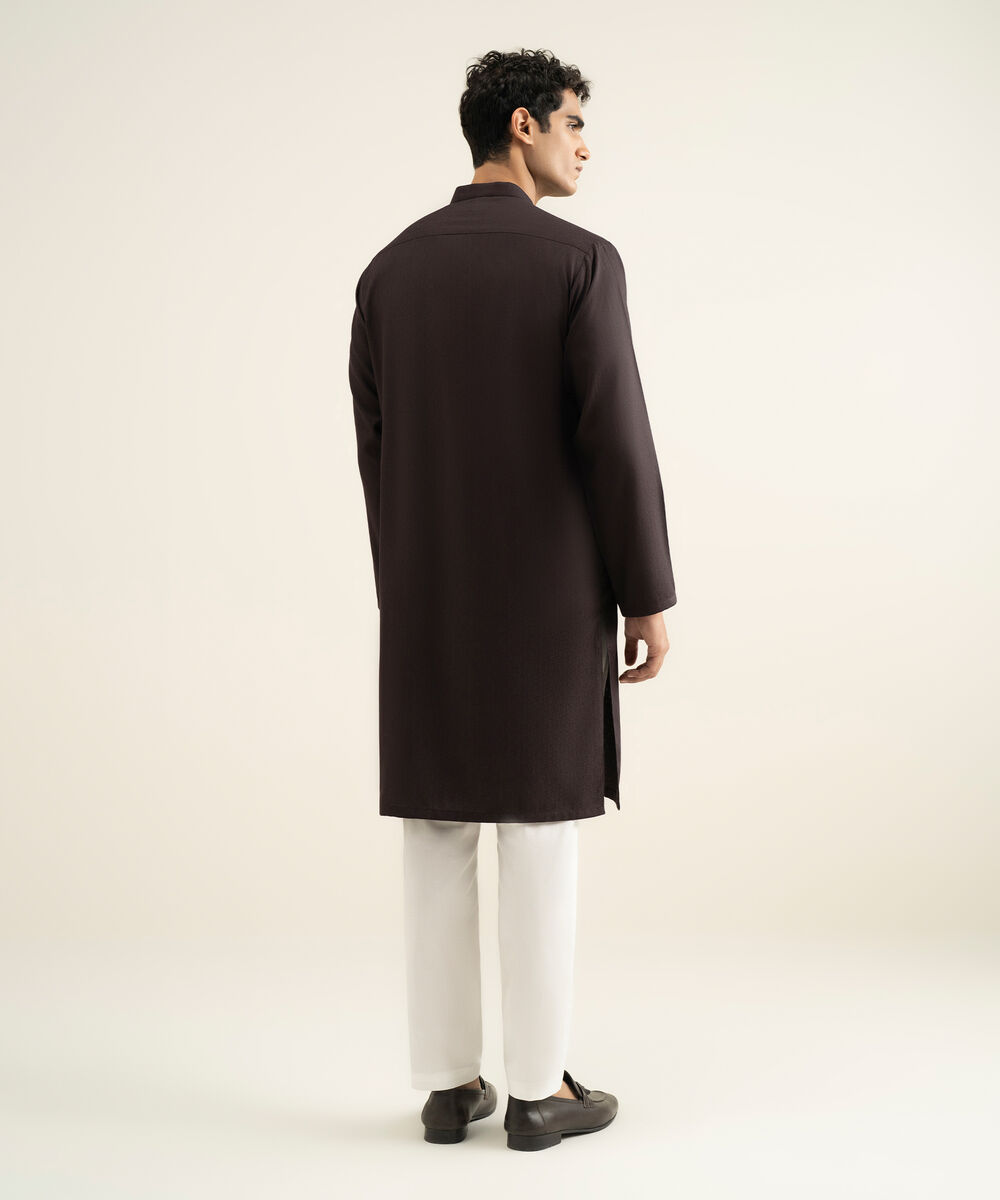 Men's dark purple Blended Jacquard Kurta