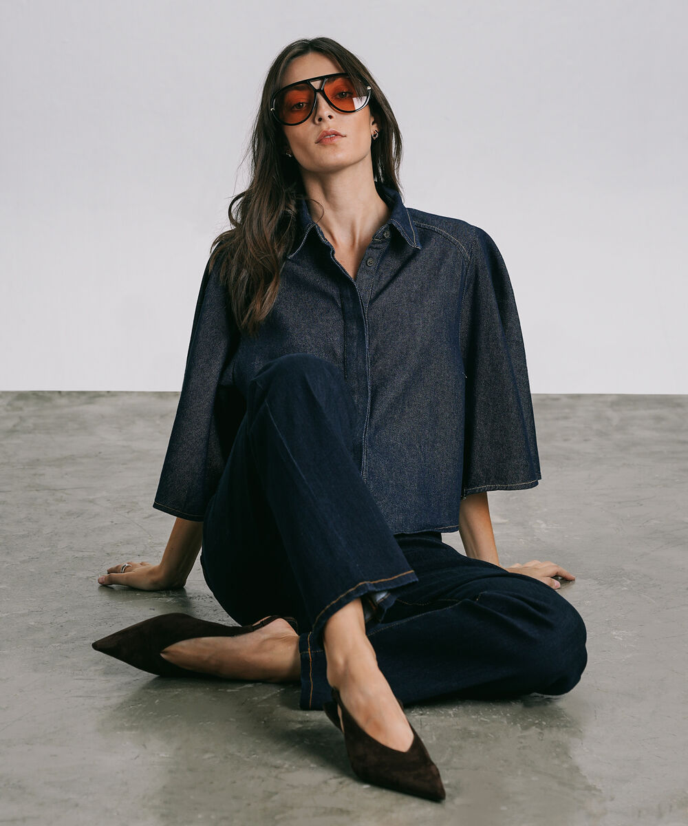 Women's Western Wear Blue Denim Kimono Shirt