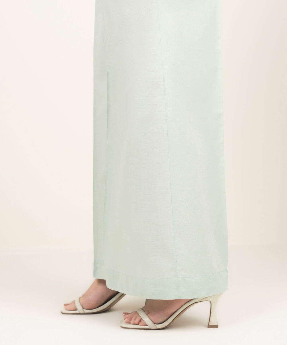 Women's RTW Cambric Solid Seafoam Green Flared Pants