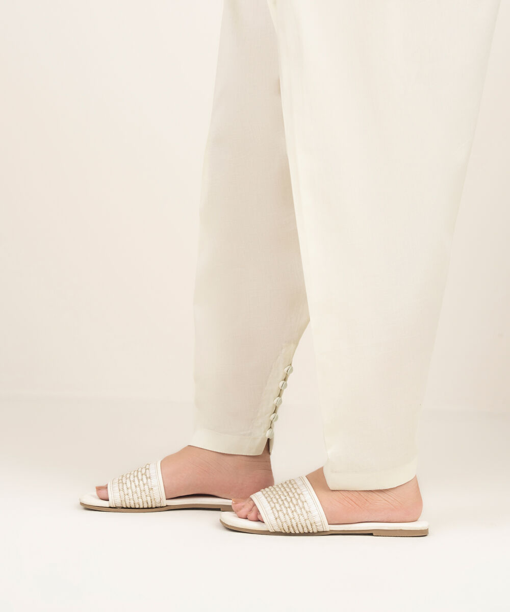 Women's RTW Lawn Solid Off White Shalwar