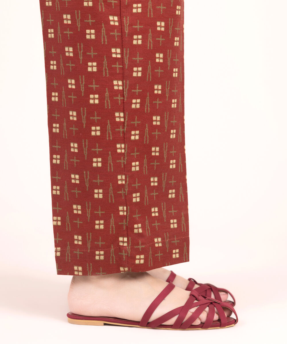 Women's RTW Cotton Printed Maroon Straight Pants