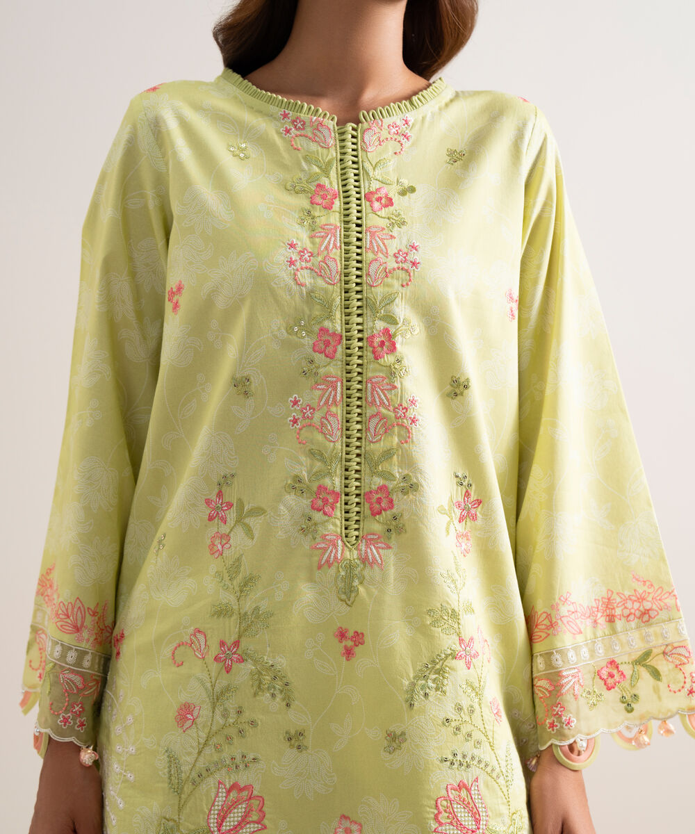 Women's Unstitched Lawn Embroidered Yellow  3 Piece Suit