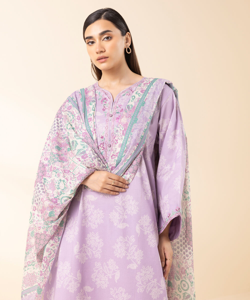 Women's Unstitched Lawn Embroidered Purple 3 Piece Suit