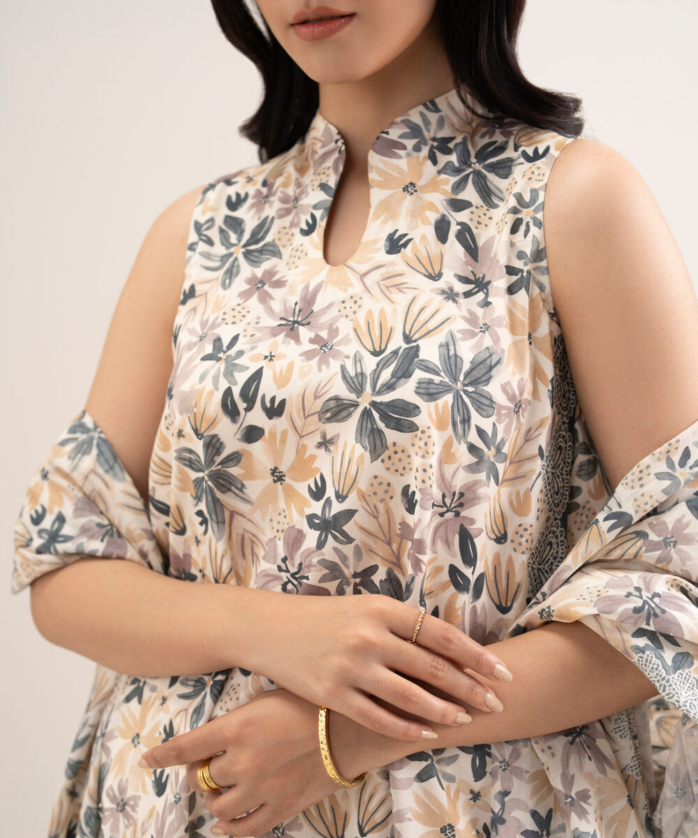 Women's Unstitched Lawn Printed Multi 3 Piece Suit