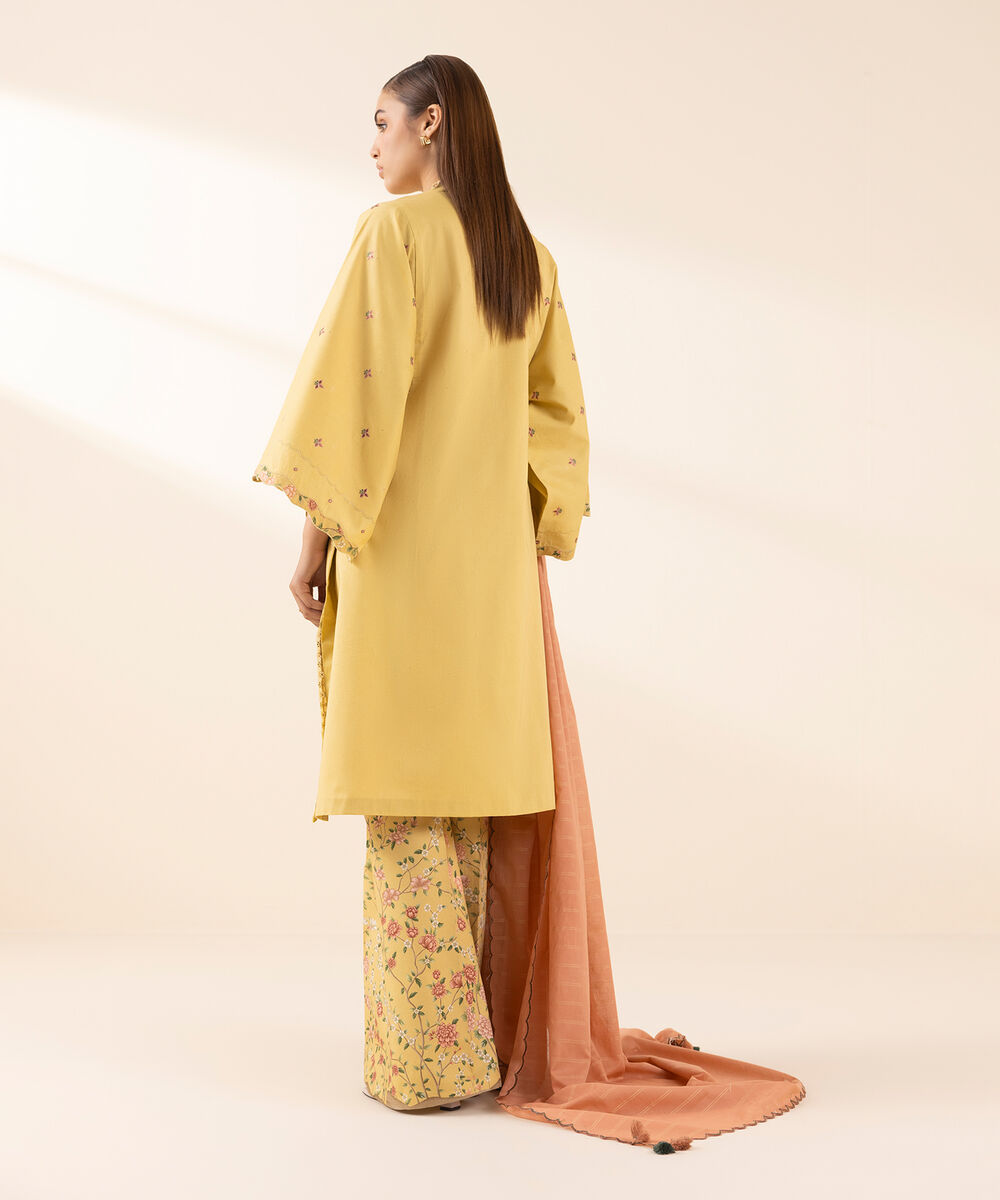 Women's Unstitched Lawn Embroidered Yellow 3 Piece Suit