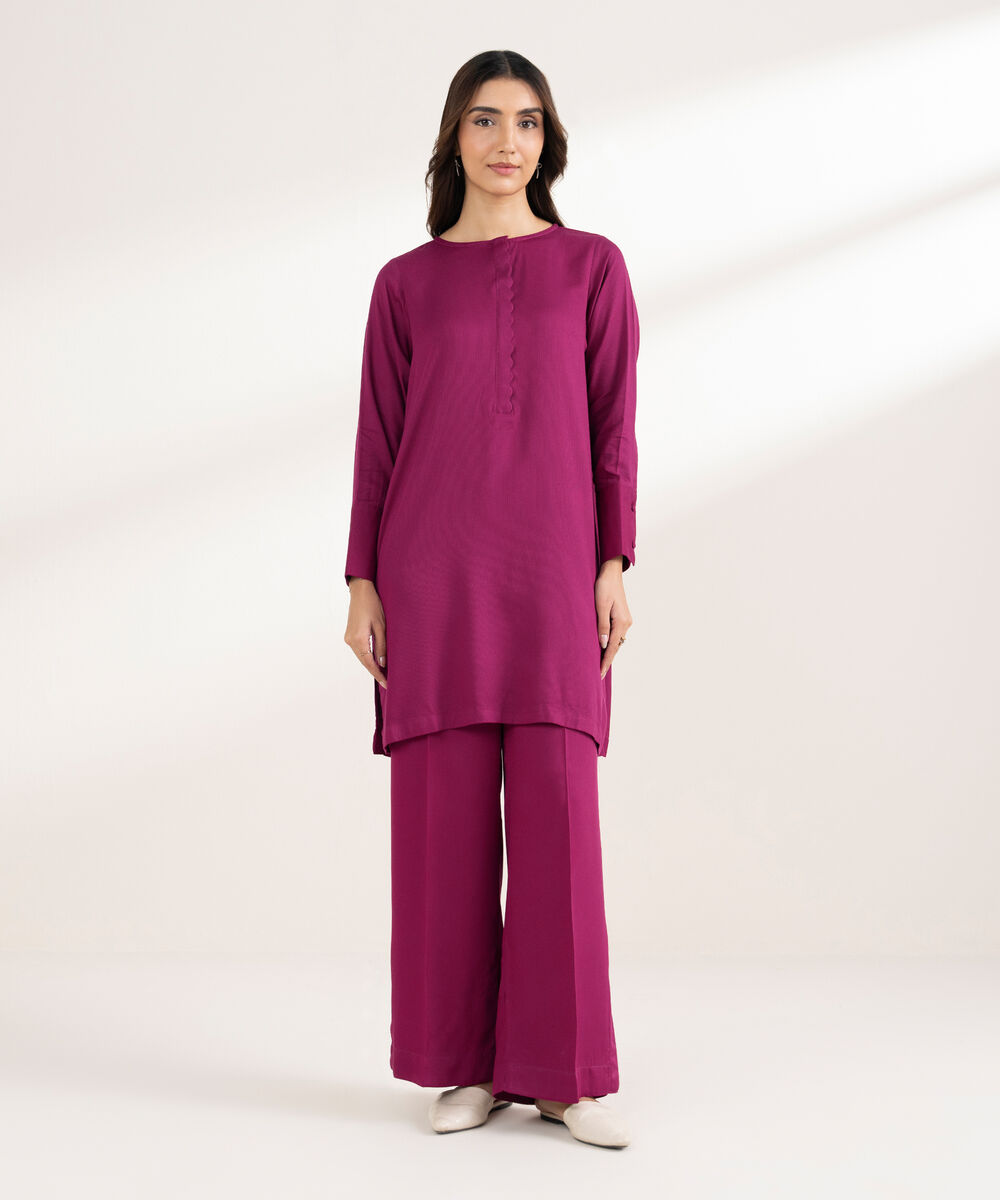 Women's RTW Bedford Solid Straight Pink Shirt