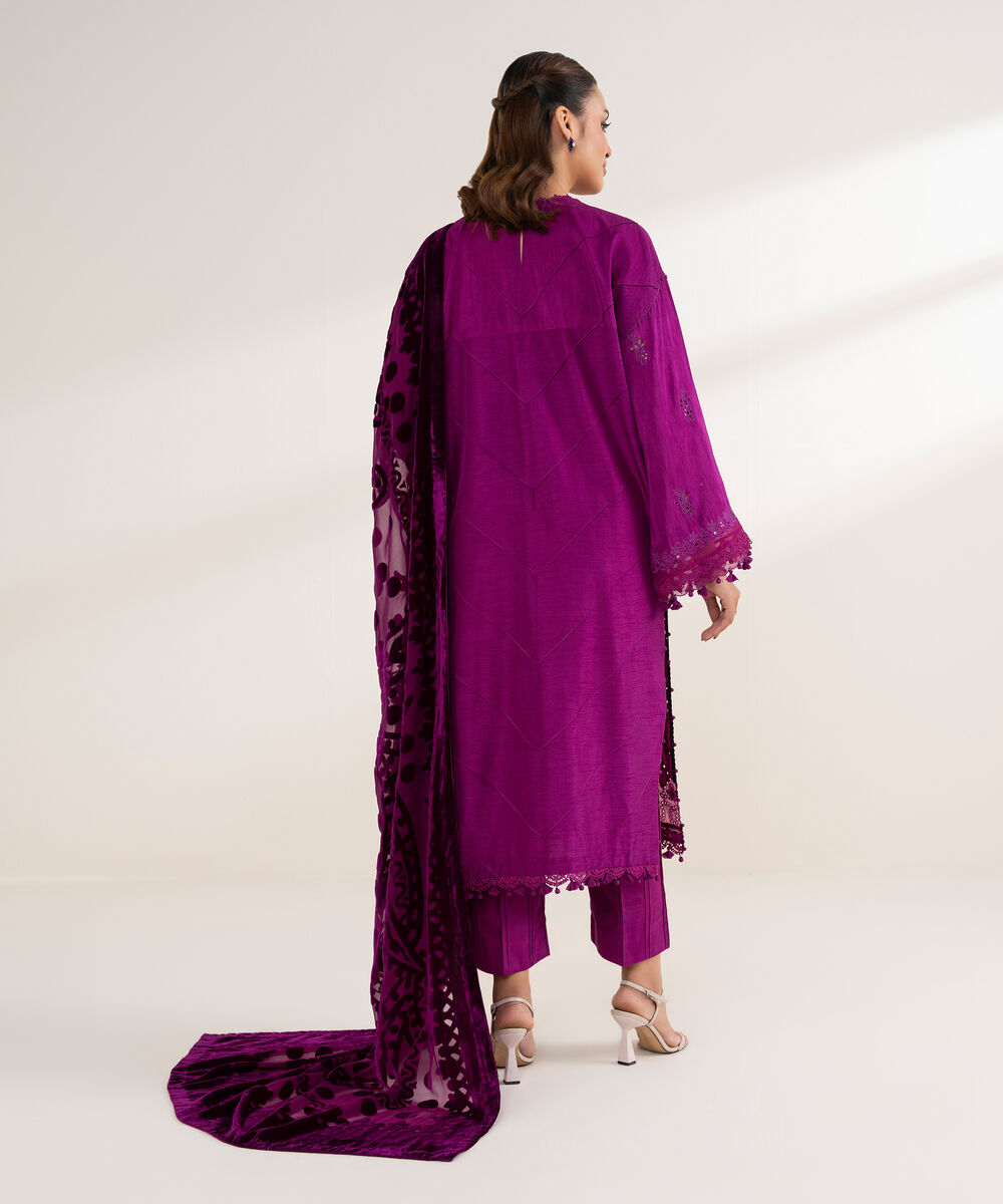 Women's Unstitched Viscose Raw Silk 3 Piece Suit