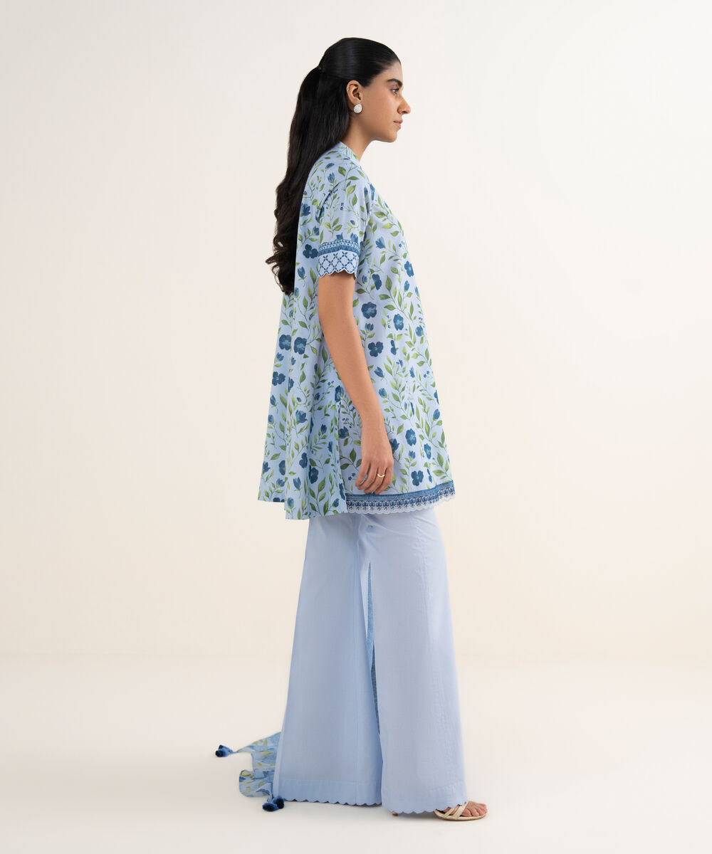 Women's Unstitched Lawn Embroidered Blue 3 Piece Suit