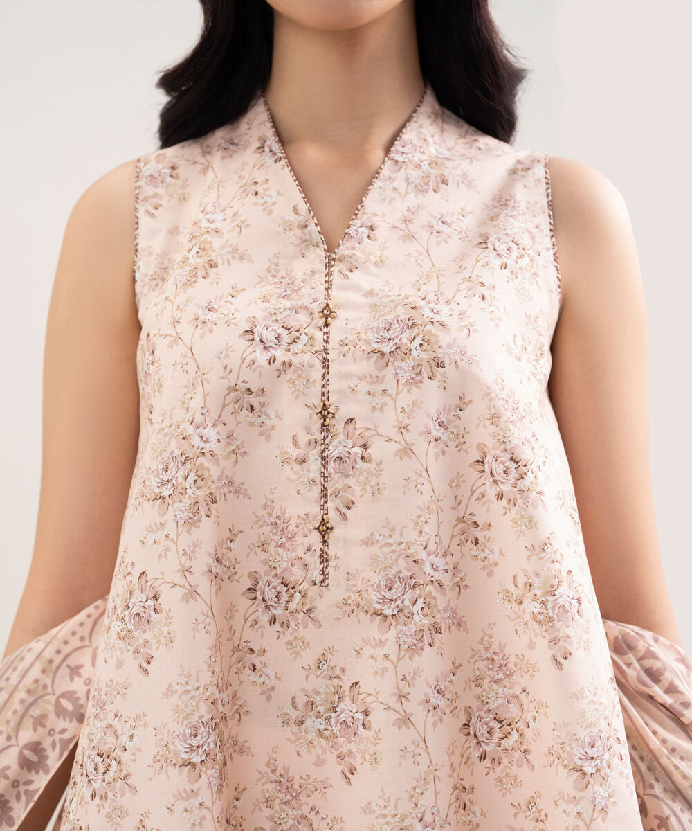 Women's Unstitched Lawn Printed Pink 3 Piece Suit