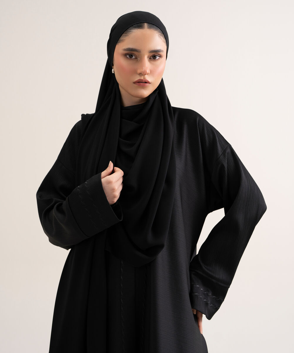 Women's Polyester Black Regular Abaya Set