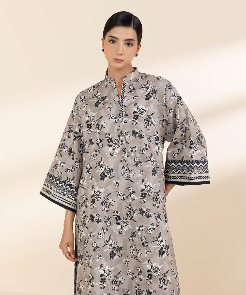 Women's Unstitched Lawn Printed Grey 2 Piece Suit