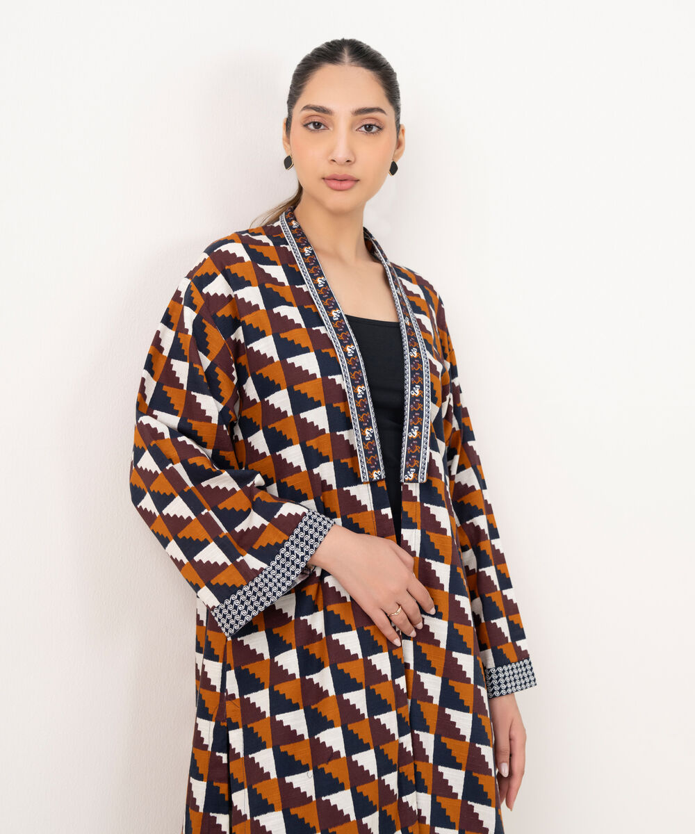 Women's RTW Cotton Embroidered Brown Front Open Shirt