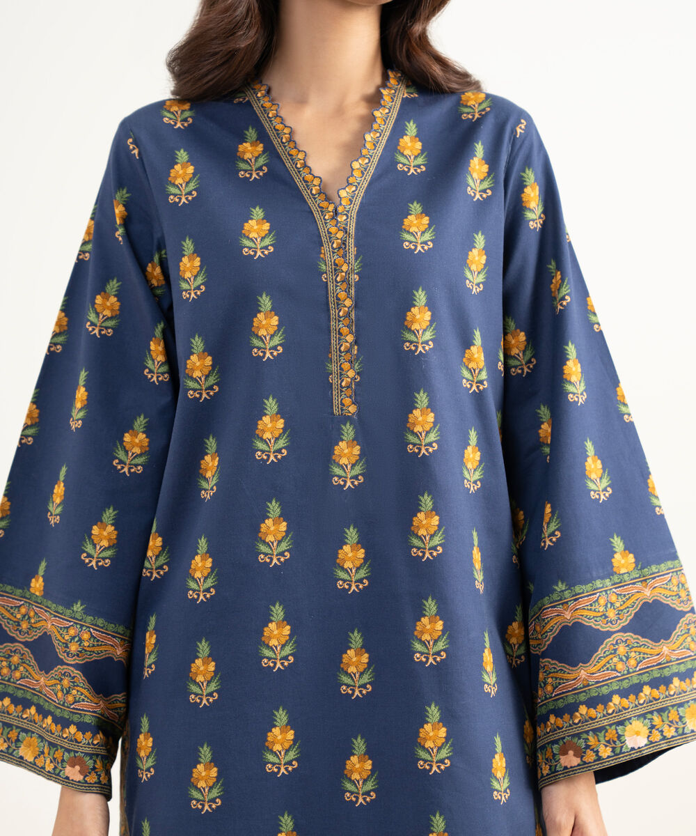 Women's Unstitched Lawn Printed Blue 3 Piece Suit