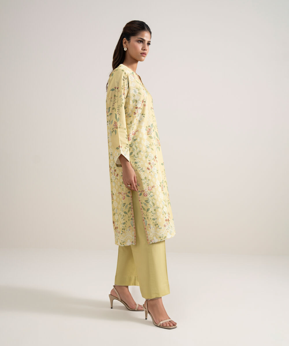 Women's Unstitched Lawn Printed Light Yellow 2 Piece Suit