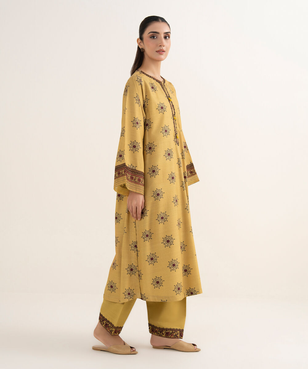 Women's RTW Herringbone Embroidered Mustard A-Line Shirt