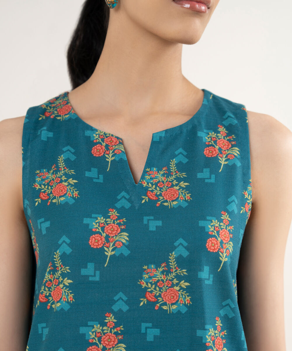 Women's Unstitched Printed Khaddar Teal 3 Piece Suit