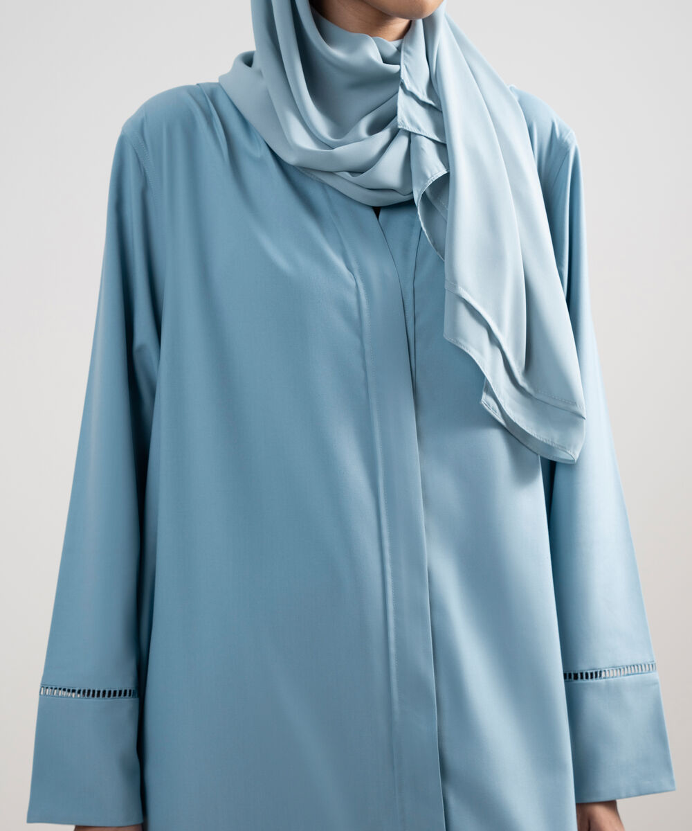 Women's Light Blue Button Through Regular Abbaya Set