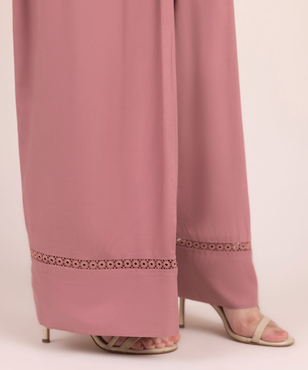Women's RTW Linen Viscose Solid Pink Farshi Shalwar