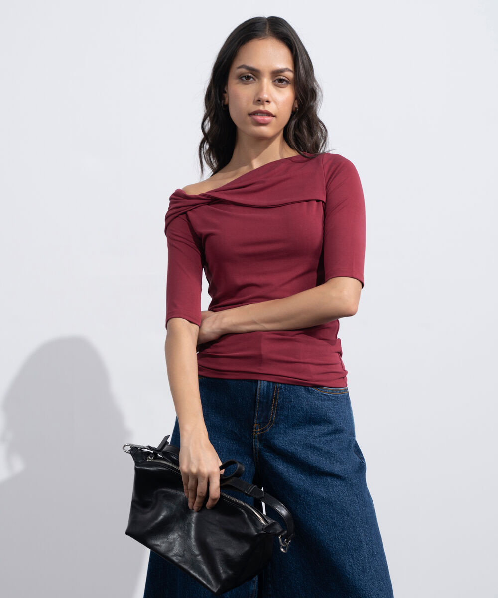 Women's Maroon Soft Asymmetrical Top