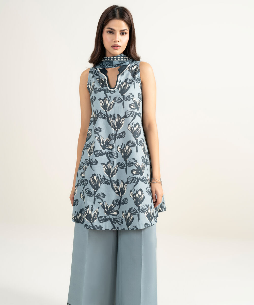 Women's Unstitched Lawn Printed Grey 3 Piece Suit