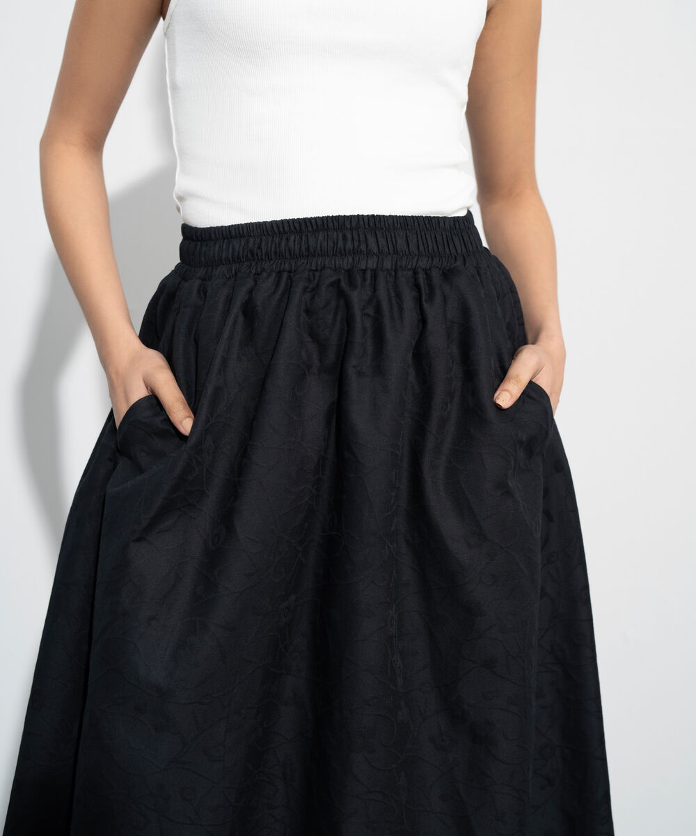 Women's Western Black Floral Textured Jacquard Shirt