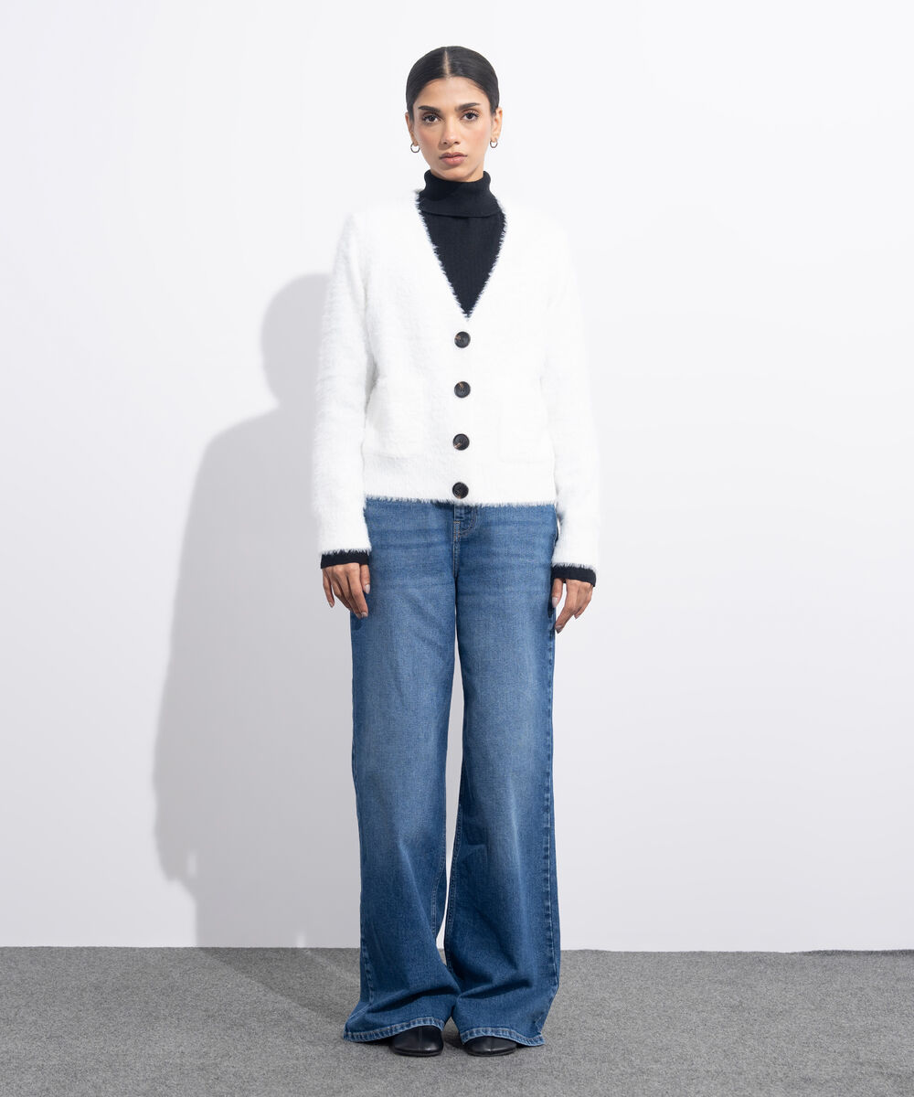 Women's Western Wear Beige Fuzzy Knit Cardigan