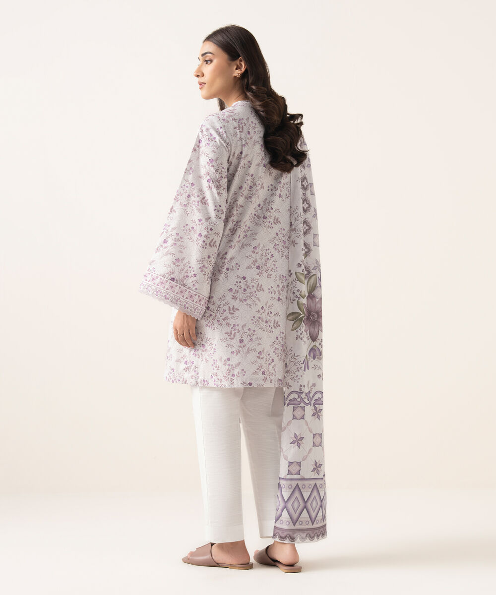 Women's Unstitched Lawn Printed Purple 3 Piece Suit