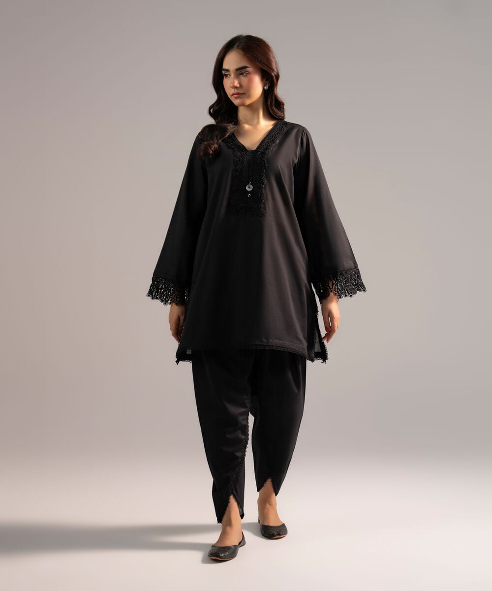 Women's RTW Crosshatch Solid Black Straight Shirt