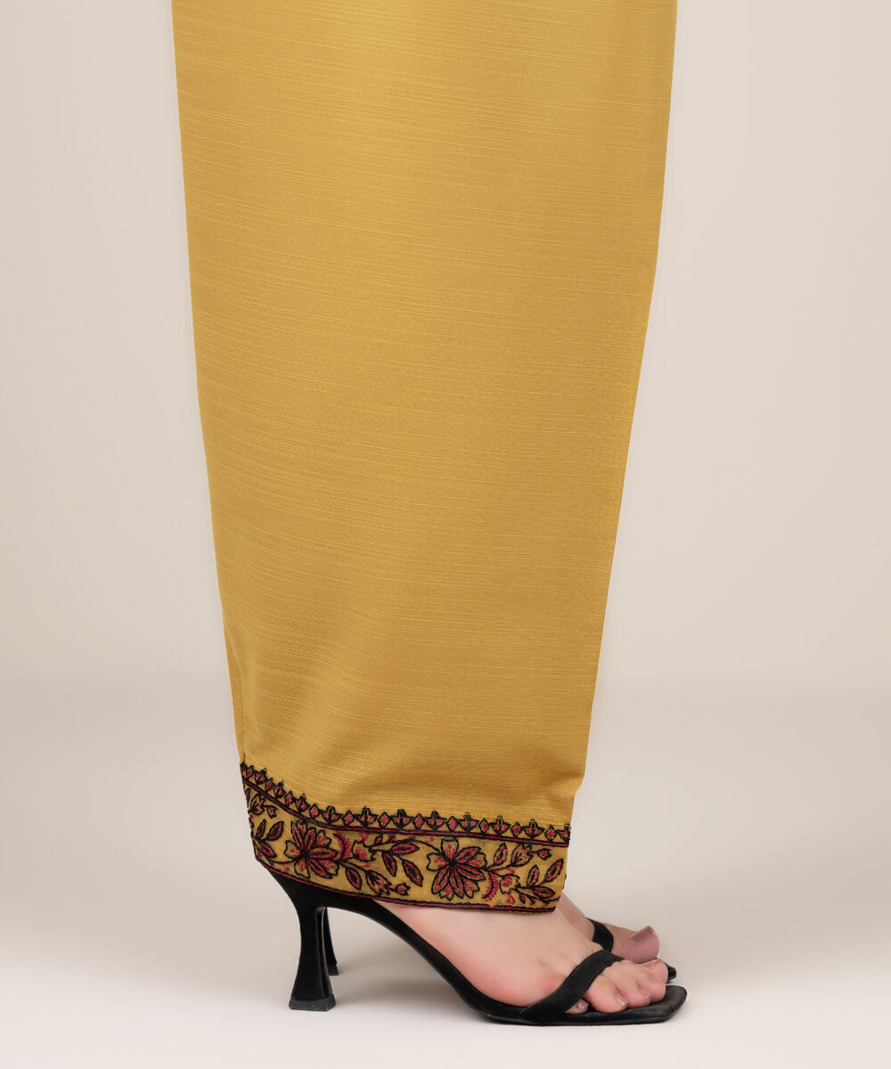 Women's RTW Khaddar Embroidered Mustard Shalwar