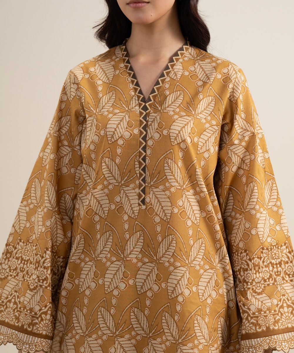 Women's Unstitched Lawn Printed Yellow 3 Piece Suit