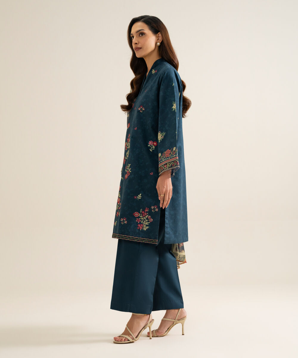 Women's Unstitched Blended Chiffon Embroidered Green 3 Piece Suit