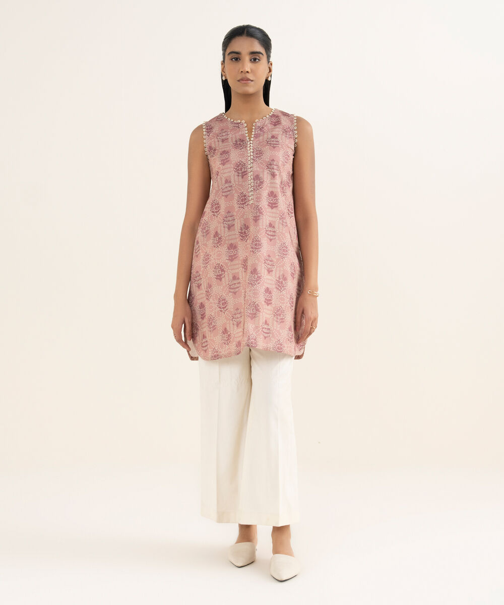 Women's Unstitched Lawn Printed Pink Shirt