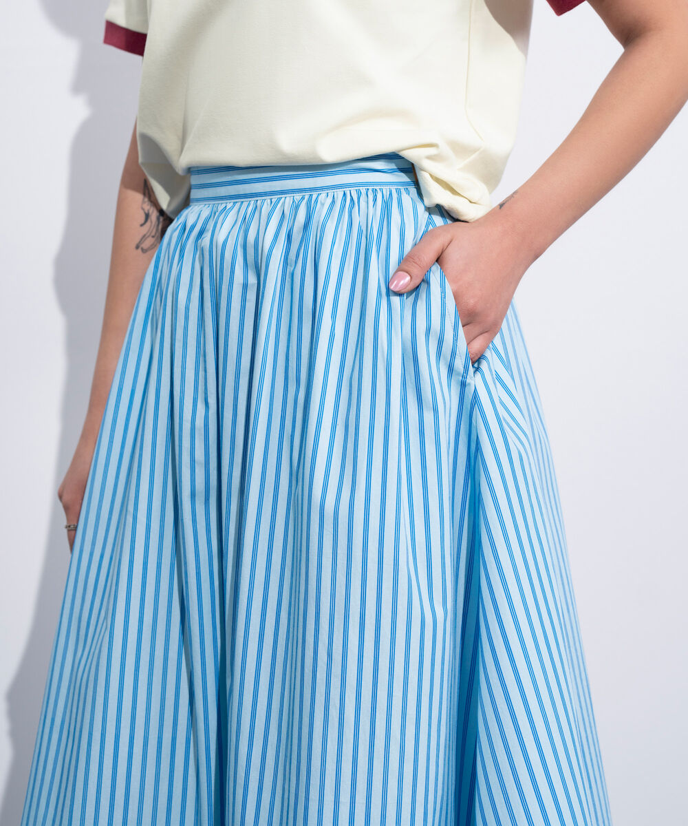 Women's Western Blue Striped Poplin Skirt