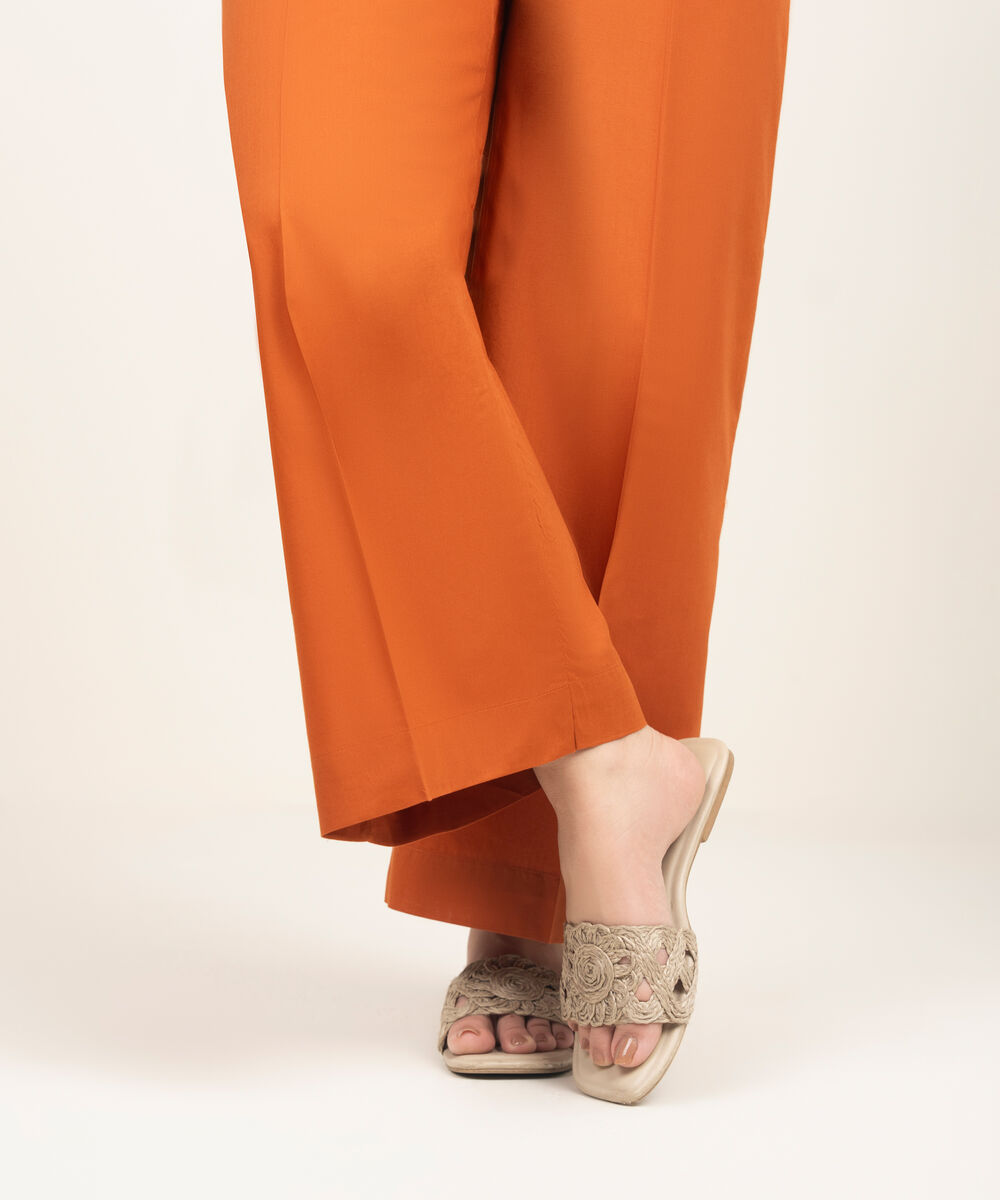 Women's RTW Lawn Solid Orange Culottes