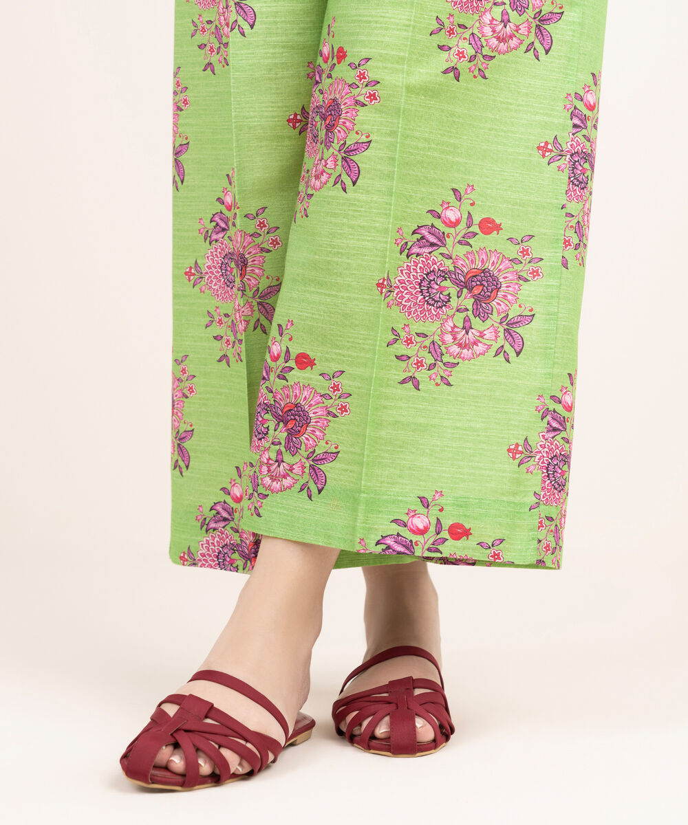 Women's RTW Light Khaddar Green Printed Culottes