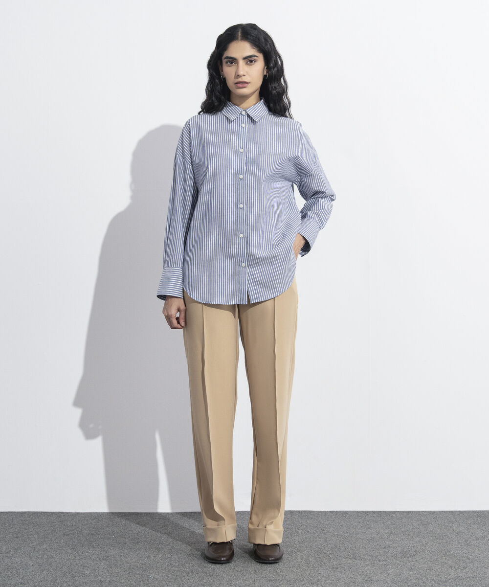 Women's Western Wear Light Blue Button Through Shirt