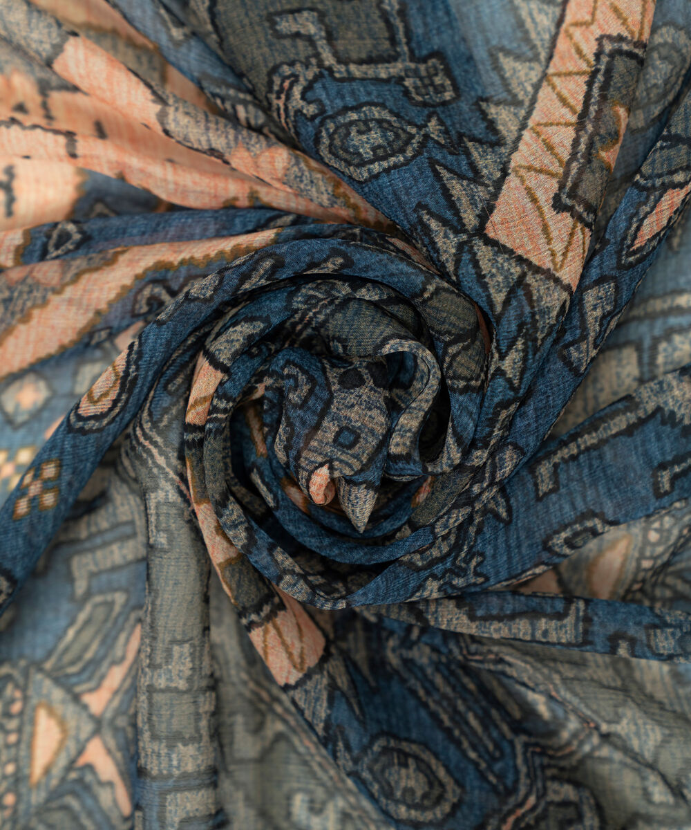 Blended Chiffon Printed Blue Dupatta
