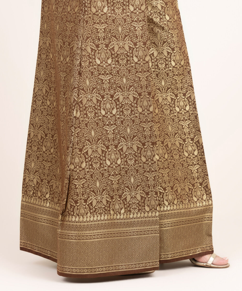 Women's RTW Extra Weft Jacquard Solid Brown Sharara