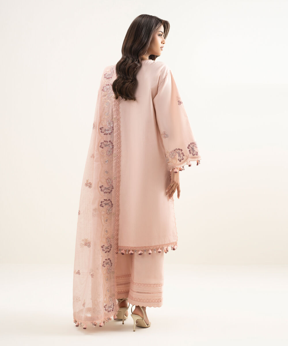 Women's Unstitched Lawn Embroidered Pink 3 Piece Suit