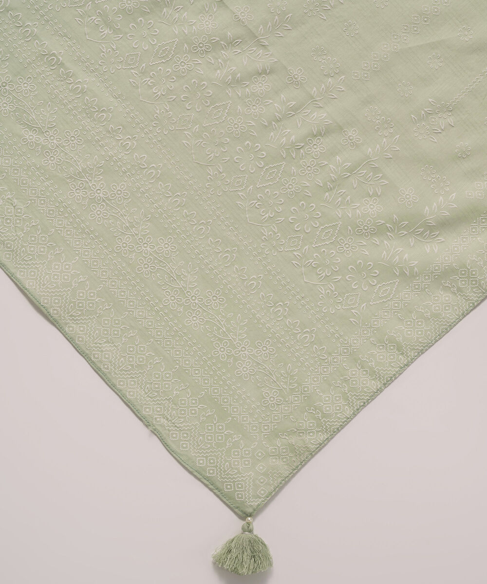 Textured Voile Printed Green Dupatta