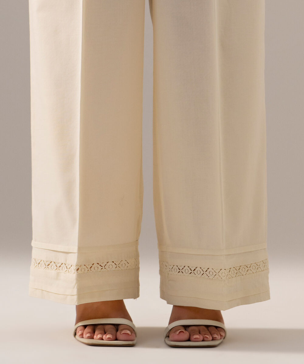 Women's RTW Cambric Solid Off White Culotte