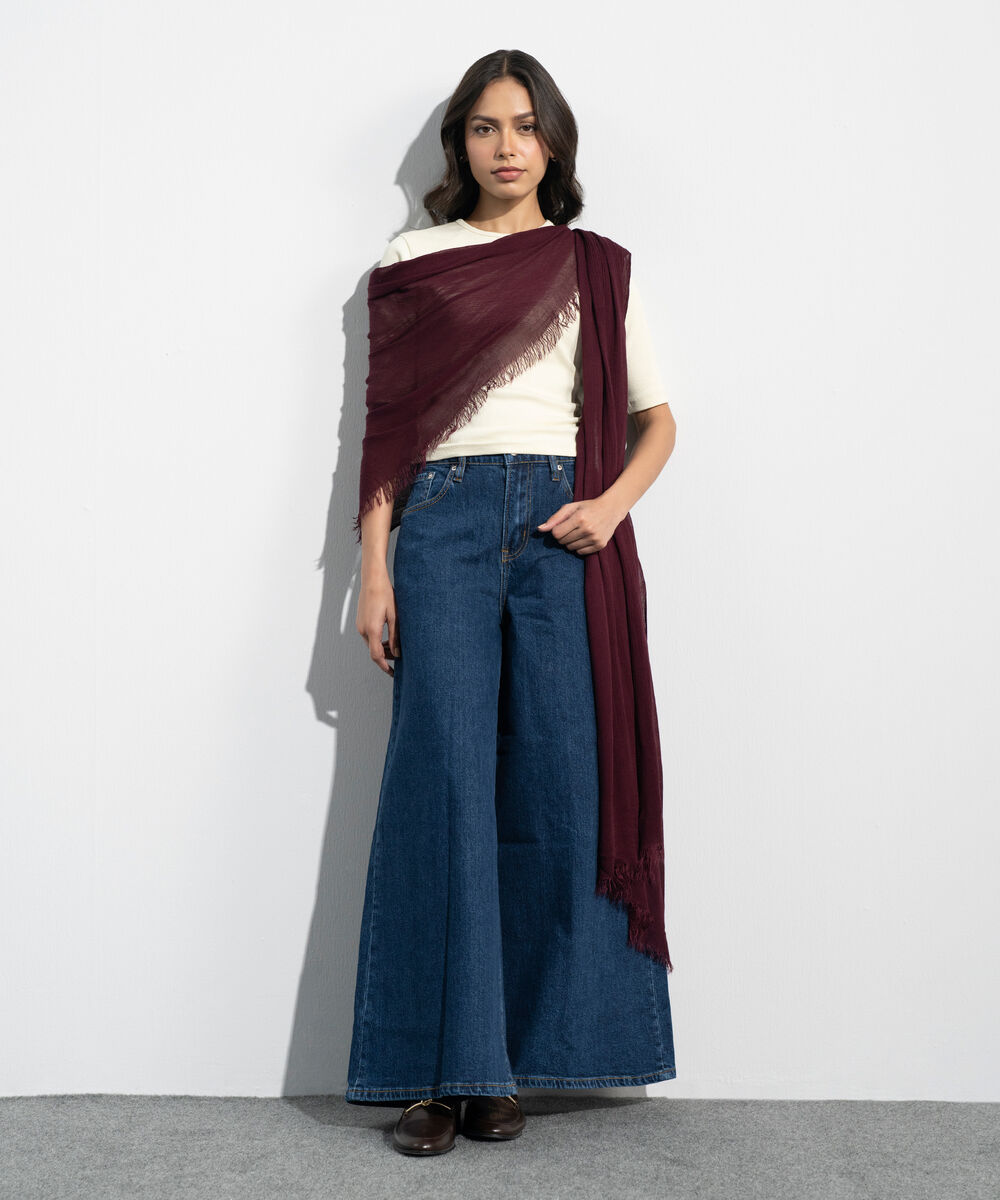 Women's Western Maroon  Rectangular Scarf