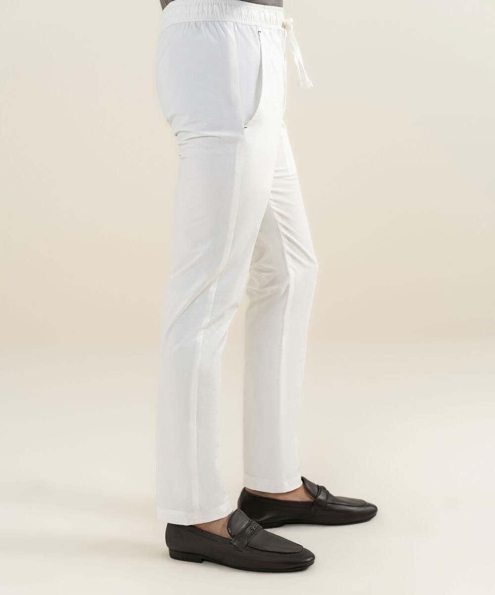 Men's white Lycra Cotton Trouser