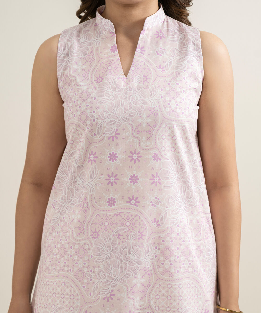 Women's Unstitched Lawn Printed Pink 3 Piece Suit