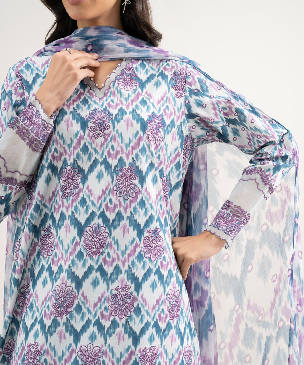 Women's Unstitched Lawn Embroidered Purple 3 Piece Suit