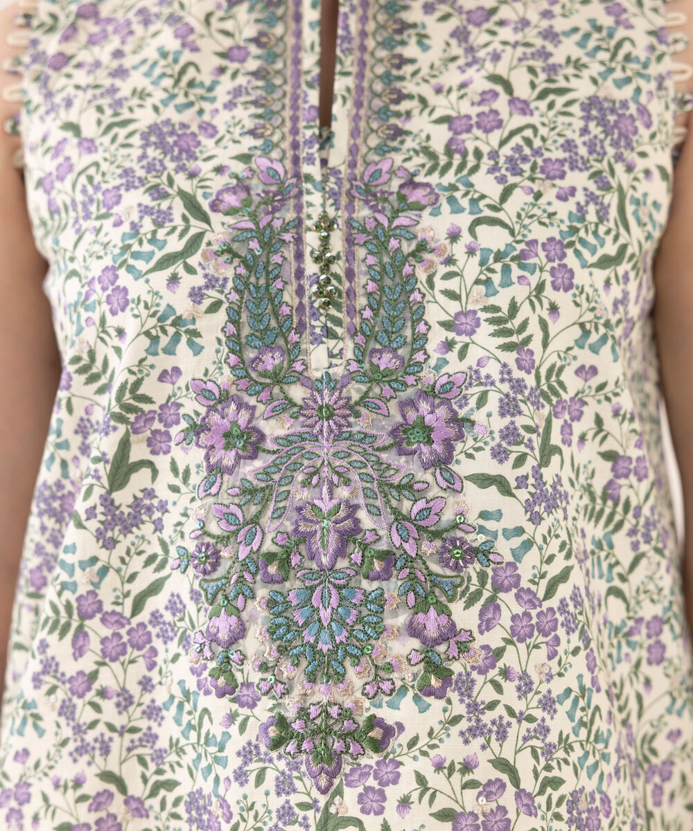 Women's Unstitched Cotton Embroidered Multi Three Piece Suit