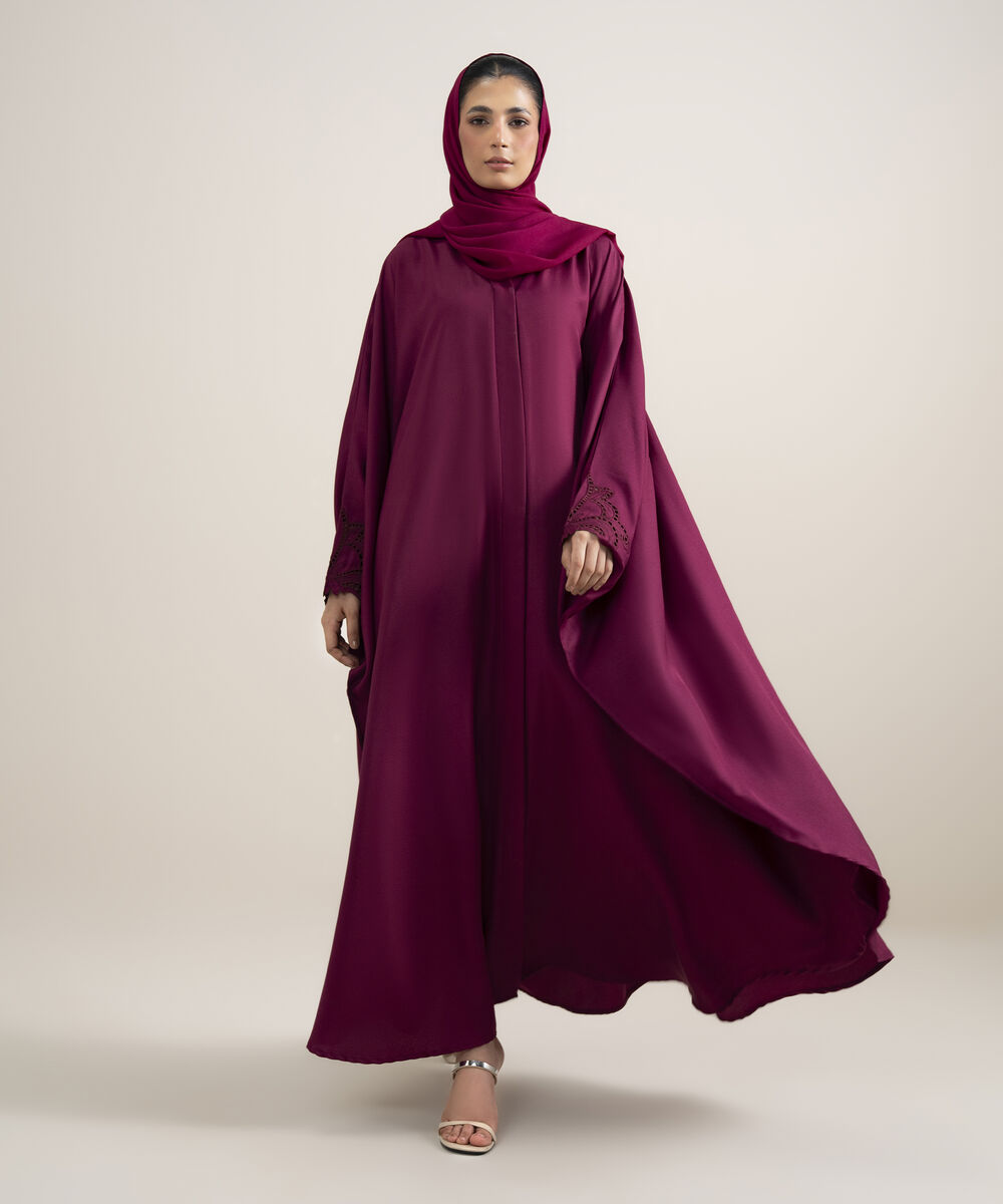 Women's Burgundy Embroidered Kaftan Abaya Set