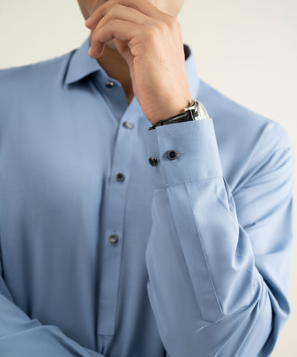 Men's Stitched Blended Linen Blue Suit